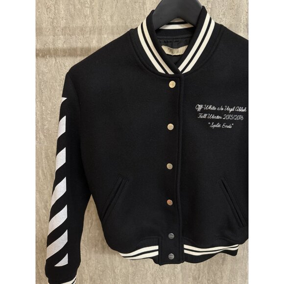 Off-White Black & White Striped Varsity Jacket S Virgin Wool Blend - Picture 14 of 14